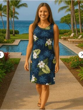 Pacific Legend Apparel Short Sleeveless Navy Hawaiian Dress